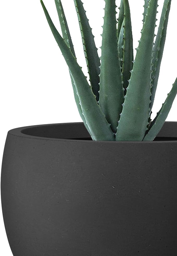 Kante 19.9" Dia Round Concrete Planter, Outdoor/Indoor Large Bowl Plant Pots with Drainage Hole and Rubber Plug for Garden Patio Balcony Home, Black