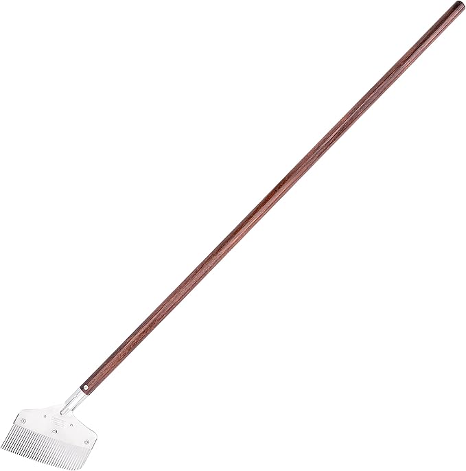 NJP2520 Long Sidewalk and Garden Weeder-and-Sweeper, Authentic Tomita (Est. 1960) Japanese Stainless Steel, Blade Width-7.25", Polished 51" Wood Handle, Brown/Silver