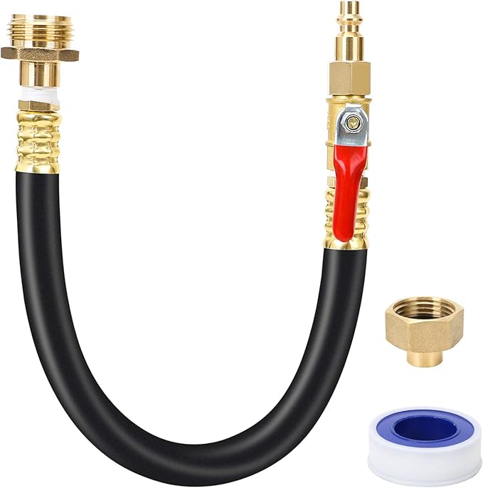 STYDDI RV Winterization Blowout Adapter Hose with Shut Off Valve, 12" Winterize Sprinkler System Shut-Off Hose Fitting for Outdoor Faucets, RVs, Boat, Water Pipes, Irrigation System, Sprinkler System