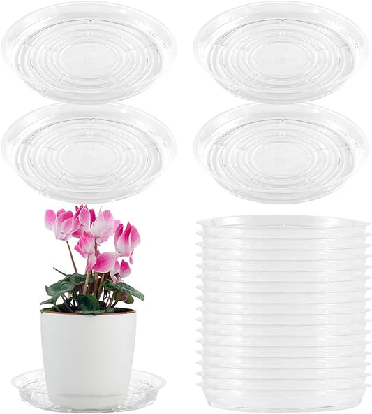 20 Pack Clear Plastic Plant Saucer 10 Inches Drip Trays Large Plant Plate Dish for Indoor Flower Pots and Planters, Bulk