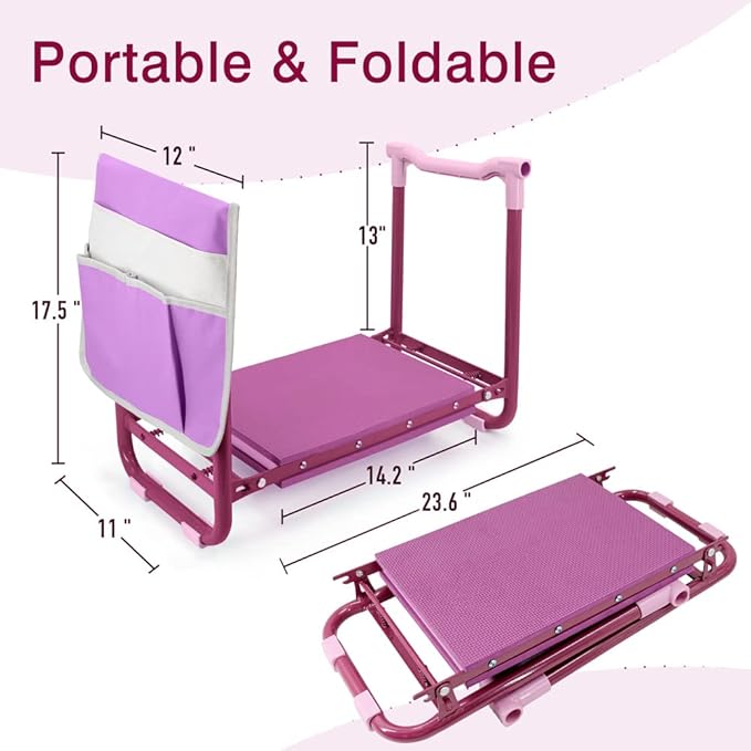 Colwelt Garden Kneeler Upgraded, Garden Kneeler Stool with Rugged & Sturdy Steel Frame, Garden Seat and Kneeler Bench with Tool Pouch, EVA Foam Pad Protects Your Knees(Purple)