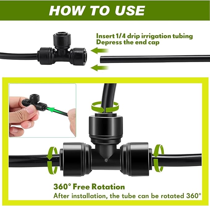 15Pack Quick Connect 1/4 "Drip Tee Connector,New Tee Fitting 1/4 Inch (6.35 mm) Irrigation Pipe,Leak Free Fitting for Sprinklers or Drip Irrigation Systems (Black)