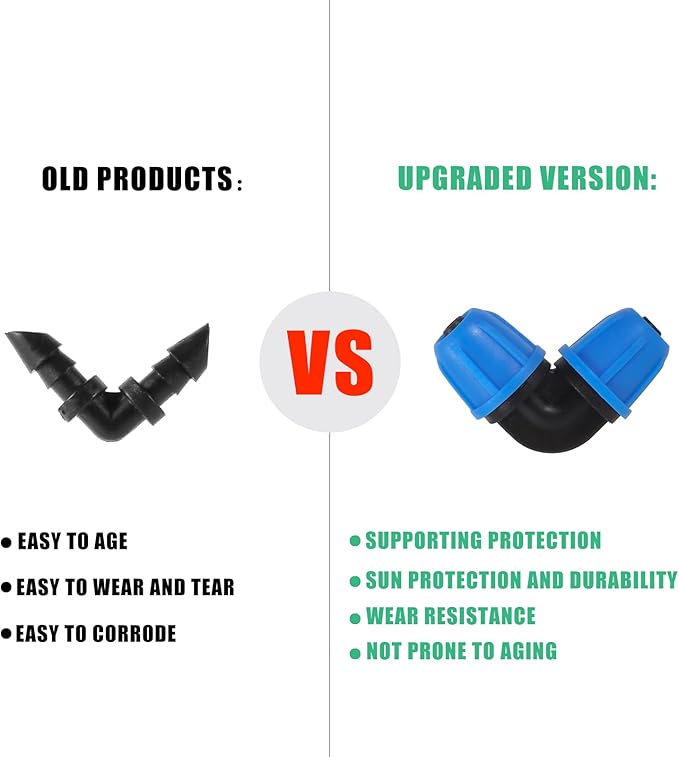 1/4 inch Drip Irrigation Fittings, Lock Barbed Elbow for ¼ in. tubing; Tubing Outside Diameter (OD) is 0.250 in., Internal Diameter (ID) is 0.170. in.(20Pcs/Pack)(Blue-Elbow)