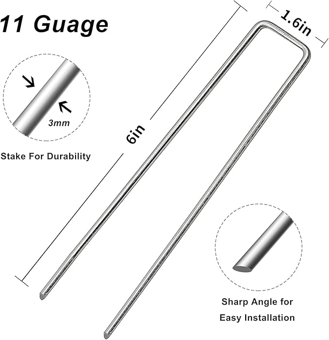 Landscape Staples Galvanized Garden Stakes,6 inch 300 Pack 12 Gauge Heavy Duty Garden Pins for Fences, Lawns, Weed Barriers and Landscape Fabrics, Irrigation Hose,Yard Lawn, Landscape Fabric.