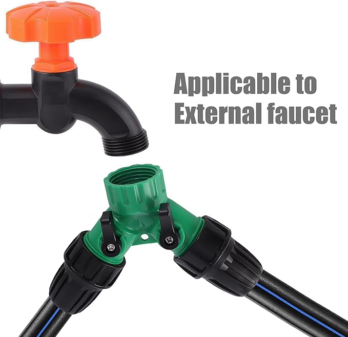 2 Way Y Water Splitter Connector for 3/4" Inch Garden Hose Spigot Faucet，with US Standard 3/4" Female GHT to 1/2' Hose Adapter for Drip Irrigation Tubing (.52" ID,.58" –.62" OD)