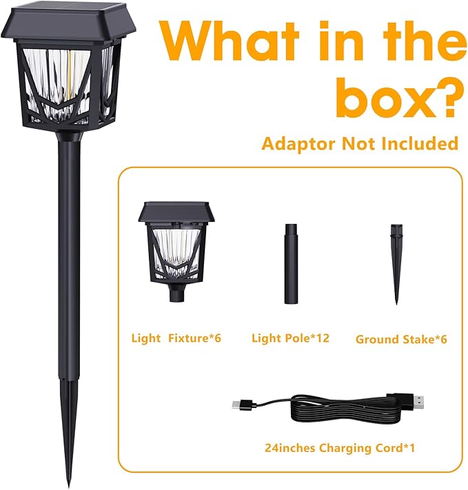 Raynic Solar Pathway Light, 6 Pack Pathway Lights Outdoor, USB-C Rechargable, Waterproof IPX6, 12H Long Lasting Solar Landscape Lights for Walkway Path Yard Lawn Decor, Warm White