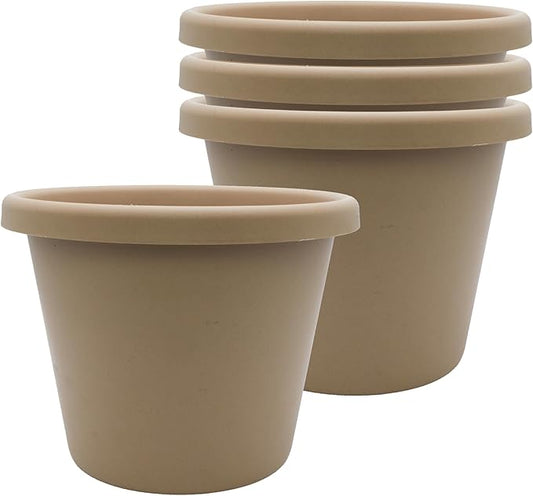 The HC Companies 7 inch Round Classic Planter - Plastic Plant Pot for Indoor Outdoor Plants Flowers Herbs, Sandstone (4 Pack)