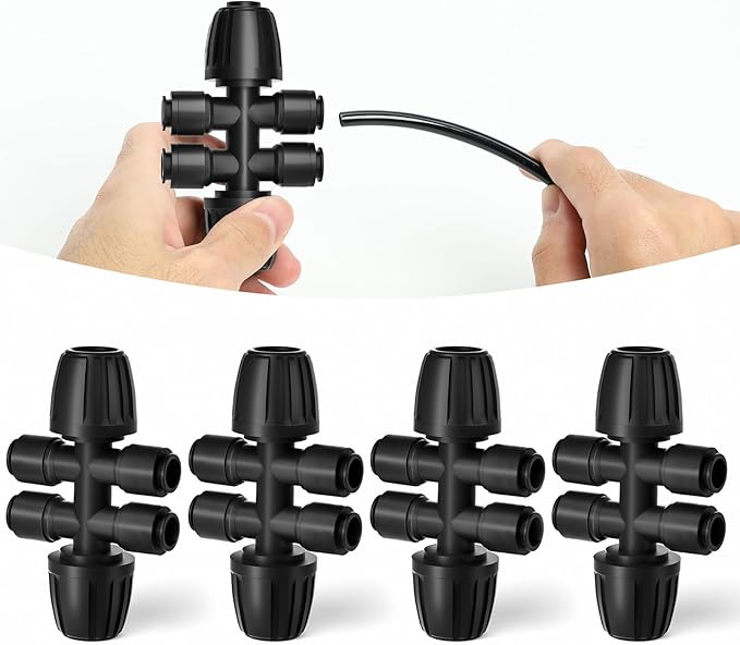 4 Packs 1/2''to 1/4''Barbed Tee Quick Connector,Drip Irrigation Fittings for 4-Way Connector