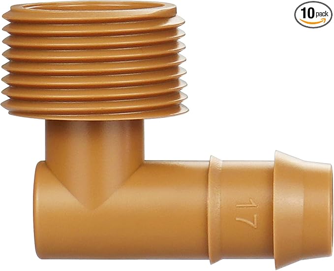 1/2 Inch Threaded Drip Irrigation Male Adapter：Drip Irrigation Universal PVC Adapter 3/4" Male Pipe Thread (MPT) x 1/2" Barb Elbow Swing Pipe Irrigation Fittings (10 Pack))