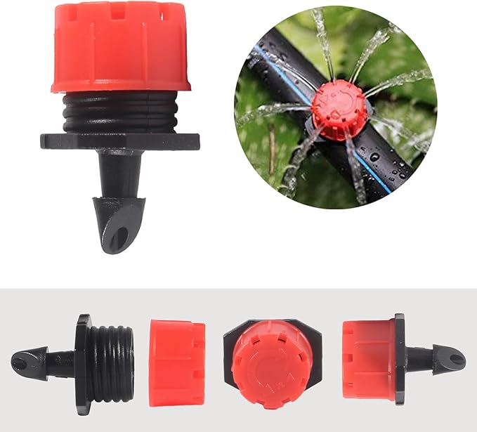 100pcs Drip Irrigation Fittings 360 Degree Adjustable Irrigation Drippers Sprinklers 1/4 Inch Drip Fittings for Watering System