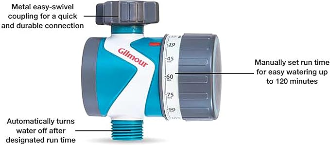 Gilmour Single Outlet Mechanical Water Timer for Garden Hose, Irrigation Timer for Sprinklers and Drip Lines, Blue