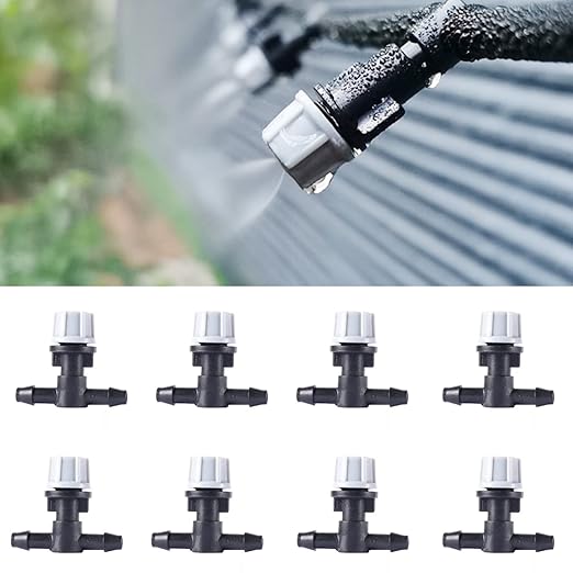 50pcs Micro Spray Irrigation Drippers,Three-Way Integrated Atomizing Nozzle, Patio Cooling Garden Greenhouse Drip Irrigation System Kit Parts Emitters for 1/4" Irrigation Tubing