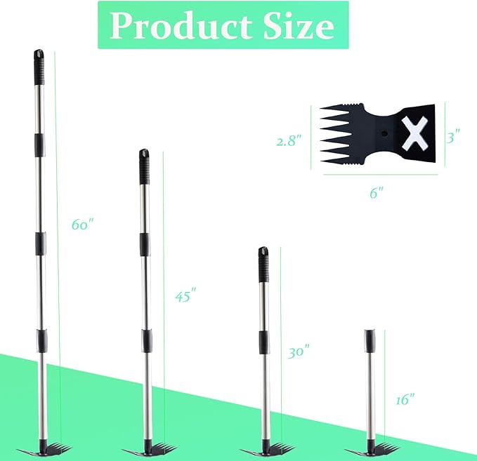 Weed Puller Tool with Long Handle - 60" Manual Weeder Remover Tool, 2 in 1 Hand Weed Rake and Garden Hoe for Gardening, Heavy Duty Uprooting Weeding Pull for Yard, Lawn, Patio and Garden
