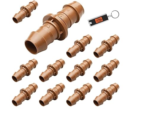 12 Pack Drip Irrigation Fittings 1/2” Drip Line, Rain Bird XFF-Coup 17mm Drip Line Connectors, 1/2 Inch Drip Irrigation Tubing, Drip Irrigation Connectors, Drip Hose Connectors Includes LED Light