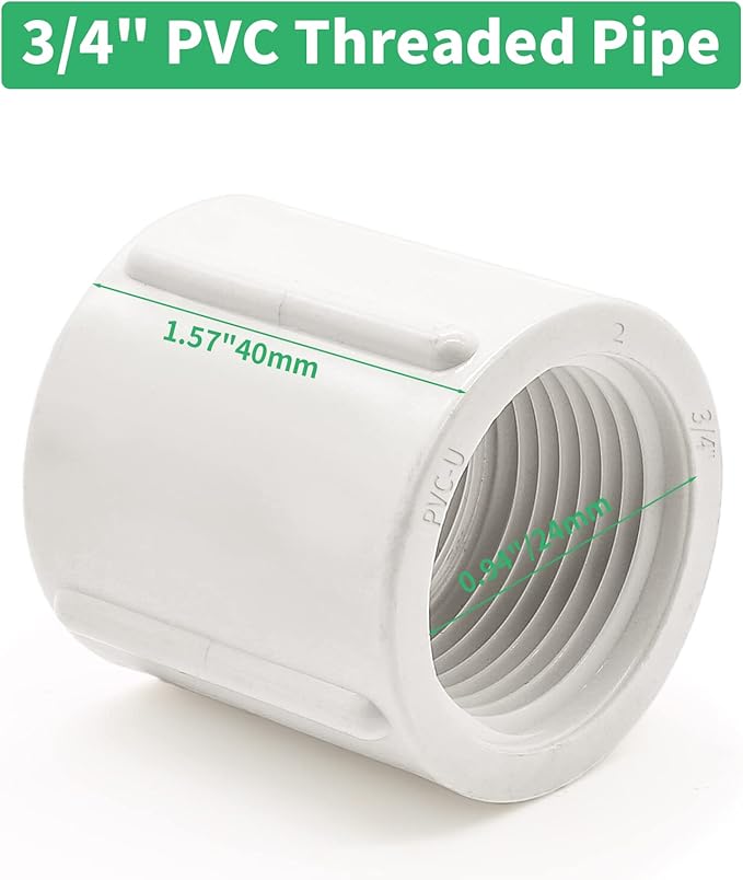 10 PCS PVC Threaded Pipe, 3/4" Female Pipe Coupling,PVC Pipe Connectors,PVC Pipe Fitting for Sprinkler,Irrigation,Swimming Pools