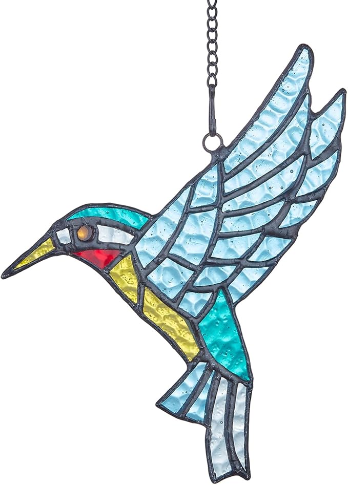Stained Glass Hummingbird,Stained Glass Window Hanging, Flying Male Hummingbird suncatcher for Windows Doors Room Home, Hummingbird Deco, Gift for Mom, Father, and Nature Lovers.
