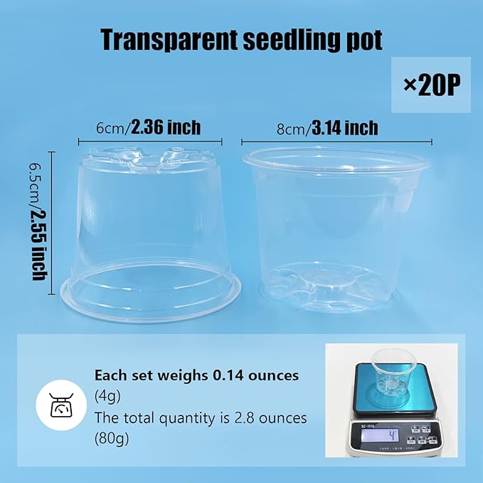 Clear Seedling pots 20 Pack 3.2 Inches Round for Seeds Starter Pots, Seeds Germination Transparent Clean Pots with Drainage Holes(Clear,20 Pcs, 3.14Inch)…