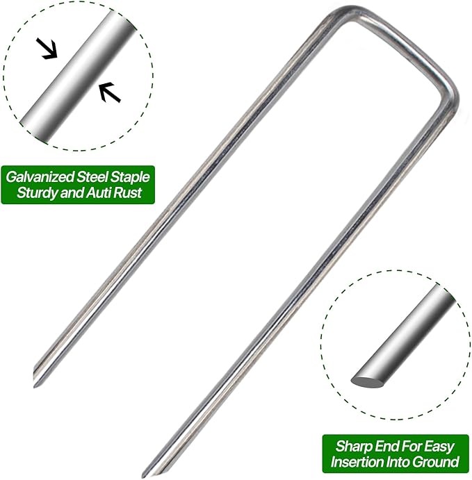 4 Inch 50 Pack Landscape Staples Galvanized Garden Stakes Anti-Rust Landscape Pins for Weed Barrier Fabric, Artificial Turf and Landscape Fabric