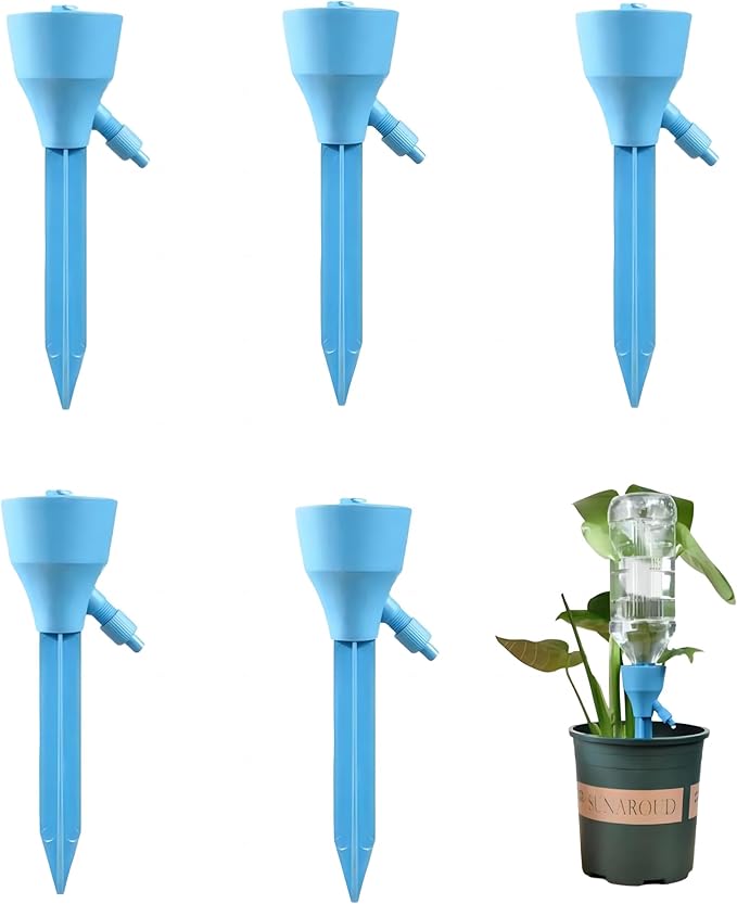 5Pcs Self Watering Planter Insert for Plant,Automatic Plant Watering Devices with Adjustable Drip Valve Switch for Garden Self Watering Spikes for Indoor Outdoor Potted Plants(Blue)