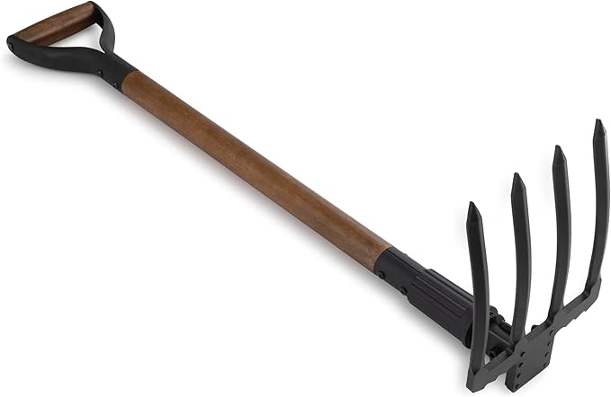 Barebones Folding Spading Fork - Versatile Gardening Tools for Digging, Aerating, and Trenching - Durable Steel Fork with Twist-Lock Design