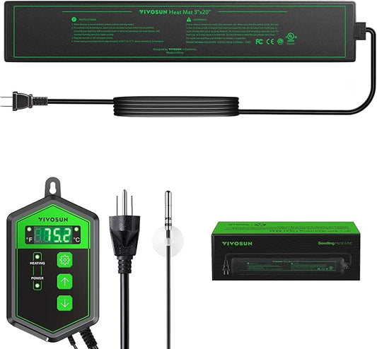 VIVOSUN 3" x 20" Seedling Heat Mat and Digital Thermostat Combo Set, UL & MET-Certified Heating Pad for Hydroponic, Kombucha Tea, Brewing, Fermentation & Plant Germination