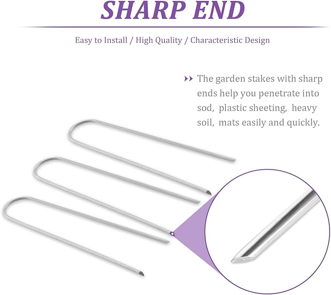 60 Packs Garden Stakes 6 Inches 12 Gauge Heavy Duty Tent Stakes Galvanized Steel Staples Securing Tent Pegs for Weed Fabric Landscape Fabric Netting Ground Sheet Fleece Irrigation Tubes