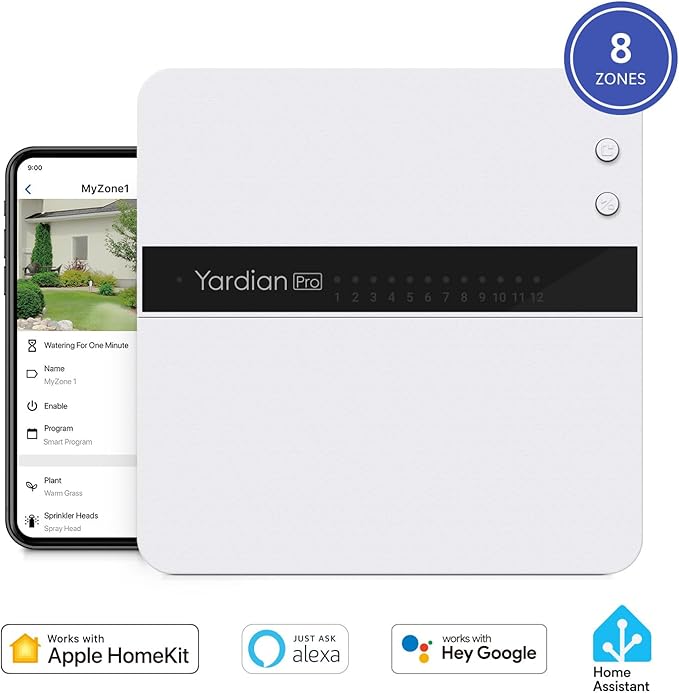 Yardian Pro Smart Sprinkler Controller 6 Zone - Control Buttons, Apple HomeKit, Alexa, Google Assistant and Home Assistant Compatible, Enhanced Wi-Fi, RJ45, Level VI Worldwide Power Supply