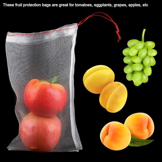 TOPINCN Plant Fruit Bags 50pcs Drawstring Breathable Mesh Bag Against Bug Bird Gardening Tools(25x15cm)