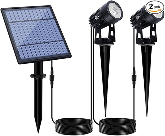 APONUO Metal Solar Spot Lights Outdoor with 9.8ft Cable Solar Powered Landscape Lighting Low Voltage IP65 Waterproof Auto On/Off for Outside Garden Yard Landscape Pathway Garage-Cool White(2-in-1)