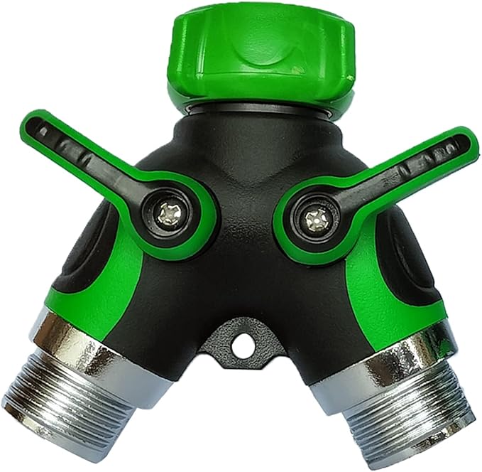 Y Hose Splitter 2 Way, 3/4” Garden Hose Connector with Comfortable Rubberized Grip for Outdoor Faucet, Sprinkler & Drip Irrigation Systems (LiG65)