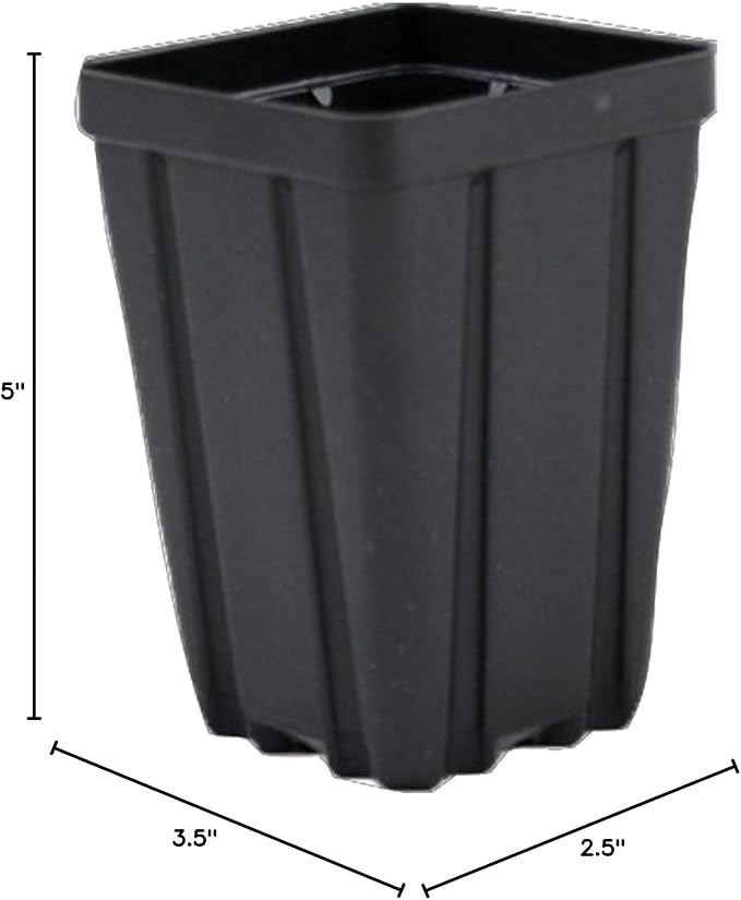Grower's Solution Square Greenhouse Pots 3.5 inch x 5 inch- Black - Plastic - Deep - Qty 50