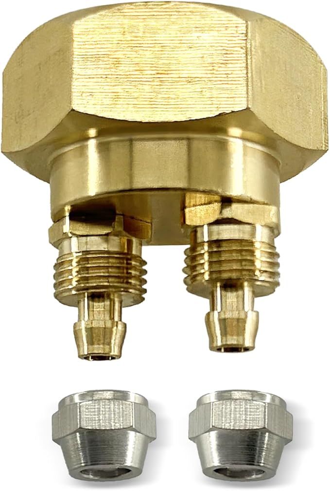 2 Pcs Drip Irrigation Hose Connector, 3/4" to Dual 1/4" Hose Adapter, Convert 3/4" Female Hose Thread Bib to 1/4" Tubing, US Standard Faucet Adapter, Hard Brass Made