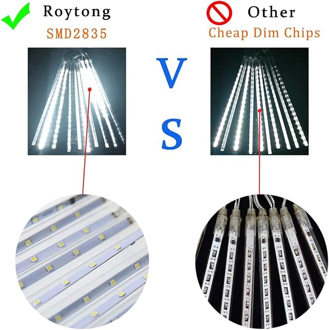 High Brightness 10 Tube 540 LED 20 Inch Meteor Shower Rain Lights Cascading Falling Rain Outdoor Lights for Christmas Roof Eaves Tree Decoration Icicle Raindrop