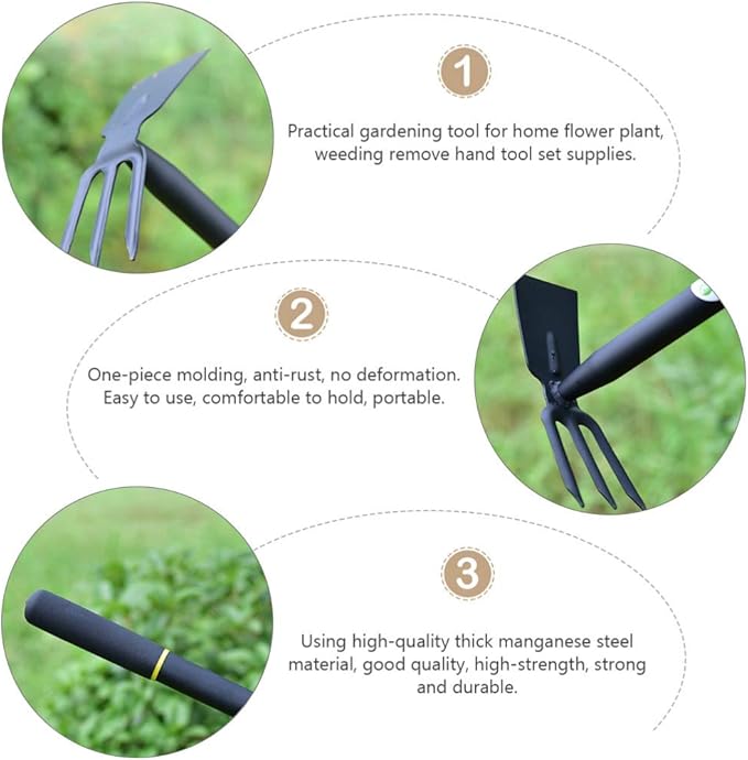 Yardwe Hoe and Cultivator, Garden Rake Hand Tiller Tool Heavy Duty Cultivator Hoe for loosening Soil Weeding Digging Flower Planting Garden Farming Agriculture Tool