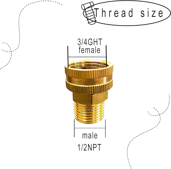 YOUHO Garden Hose Adapter Brass 3/4” GHT Female x 1/2” NPT Male Connector, GHT to NPT Adapter Brass Fitting, Garden Hose to Pipe Fittings Connect, Garden Pipe Joint Extension Repair Fitting