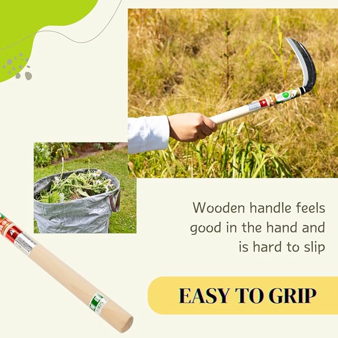 Japanese Weeding Sickle (Thin Blade) High Grade Steel Blade (Blue Steel No.2) Hand Tool for Gardening, Weeding and Farming, Light Weight, Blade Length 7.09inch