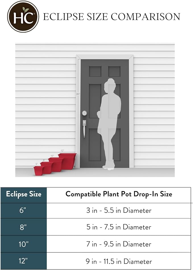 The HC Companies 12 Inch Eclipse Square Planter with Saucer - Indoor Outdoor Plant Pot for Flowers, Vegetables, and Herbs, Black