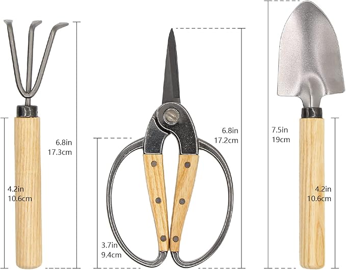 N&V Bonsai Scissors Set, 3 Pcs Set Including Bonsai Scissors, Mini Rake and Mini Shovel, For Arranging Flowers, Trimming Plants, For Grow Room or Gardening, Bonsai Tools.