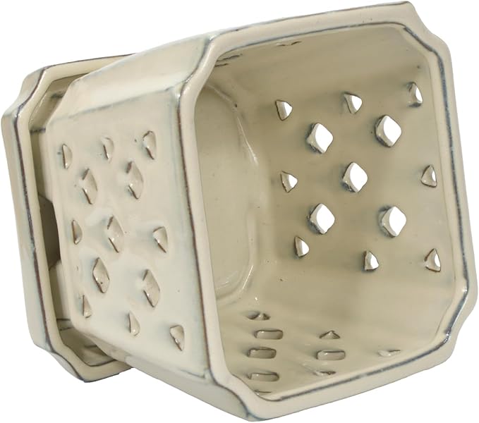 W&W Orchid Pot with Holes and Saucer for Repotting and Better Grow, Cream White, 7 Inches