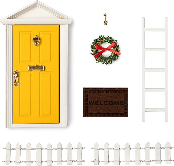 Wooden Yellow Fairy Door - Miniature Elf Door…
