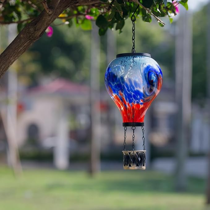 Starsoul 2 PC Hot Air Balloon Solar Lantern with Flame Glass Outdoor Hanging Hot Air Balloon Solar Light Waterproof Garden Patio Yard Party Decorations