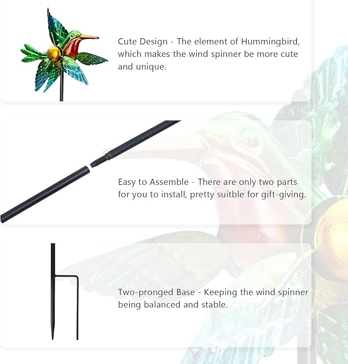 Wind Spinner Yard Spinners Hummingbird Small Wind Sculpture Metal Windmill 2 Pack for Outdoor Yard Patio Lawn & Garden