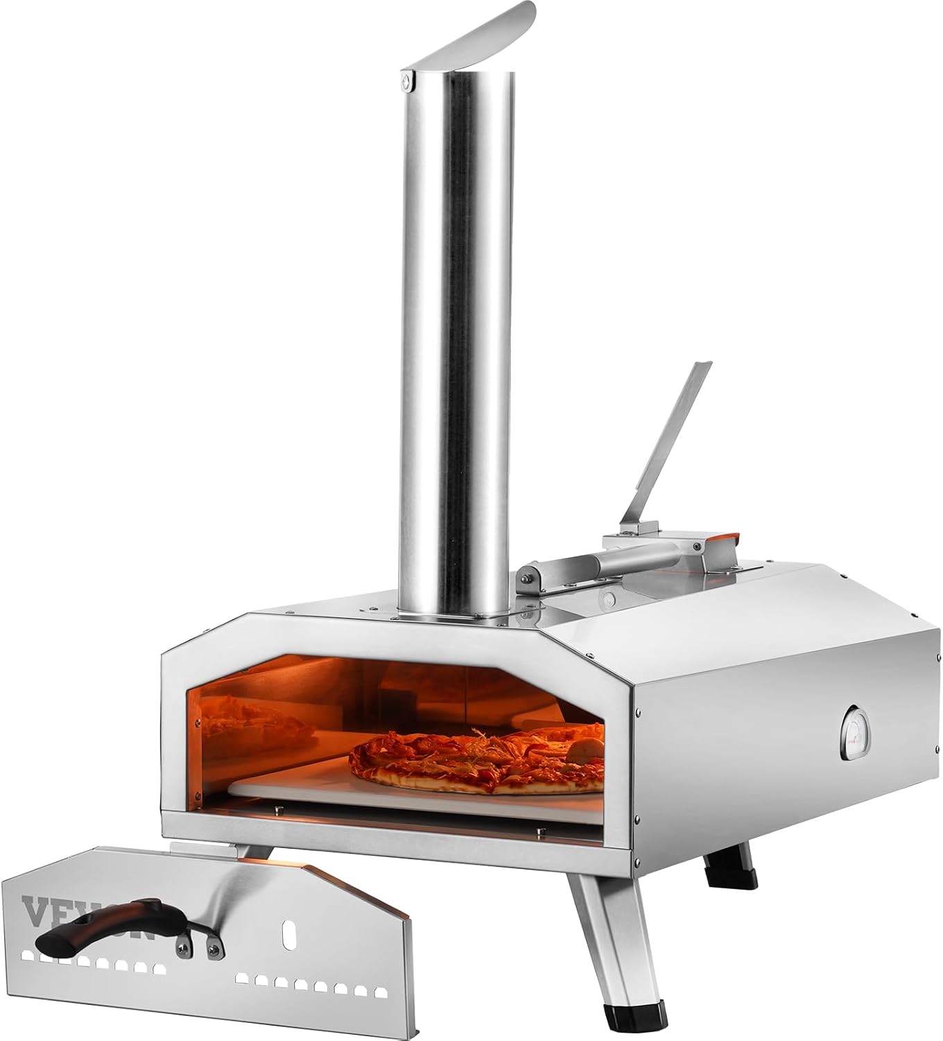 VEVOR Pizza Oven Outdoor, 12" Pellet Pizza Oven, Portable Pizza Stove with Built-in Thermometer, Wood Fired Stainless Steel Pizza Maker, for Backyard, Camping, Pizza Stone, Shovel, Carry Bag, Silver