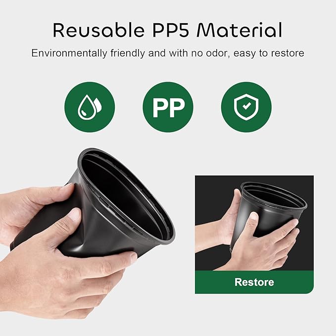 GROWNEER 24 Pack 6 Inch 1 Gallon Plant Pots with Drainage for Plants Flexible Nursery Pot Flower Pots Hole and Saucer Modern Plant Container for Indoor Outdoor(Black)