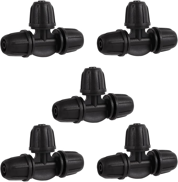 1/4 inch Drip Irrigation Fittings, Lock Barbed Tee for ¼ in. Tubing; Tubing Outside Diameter (OD) is 0.250 in., Internal Diameter (ID) is 0.170. in.(25Pcs/Pack) (Black-3Way)