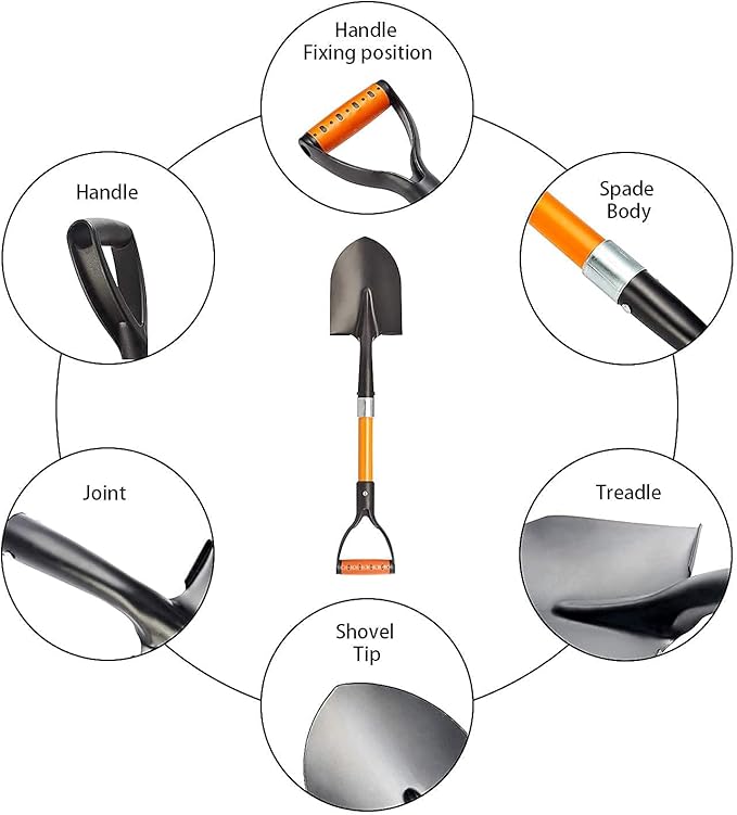 Shovel for Digging 28-inch Small Round Shovel with D-Handle Kids Metal Beach Shovel，Camp Shovel ，Garden Shovel,Gardening Tools Fiberglass Handle