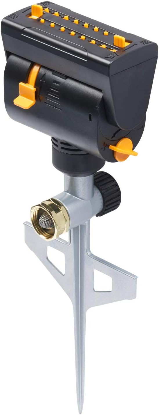 Melnor 65031-AMZ Mini Oscillating Sprinkler on Step Spike with Product Adapter Set, Black, Yellow