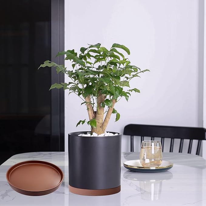 4 Pack Ceramic Plant Saucer Pot Tray 4 Inch, Planter Saucers 4 5 6 7 8 9 10 11 12 13 Inch for Indoors Outdoor, Durable Sturdy Flower Drainage drip Water Tray for Glazed Pots Base (4.7 Inch-Brown)