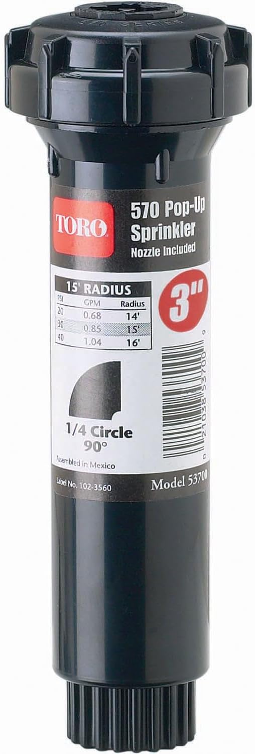 Toro 53815 3-Inch Pop-Up Fixed-Spray with Nozzle Sprinkler, 90-Degree, 15-Feet,Blacks