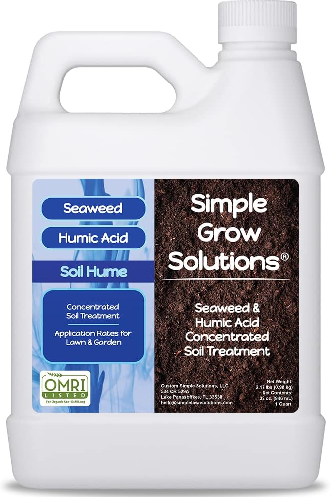 Organic Super Seaweed Humic Acid Blend- Liquid Sea Kelp for Grass and Plants - Soil Hume - Simple Grow Solutions- Natural Lawn & Garden Concentrate- Use with Fertilizer Program (32 Ounce)